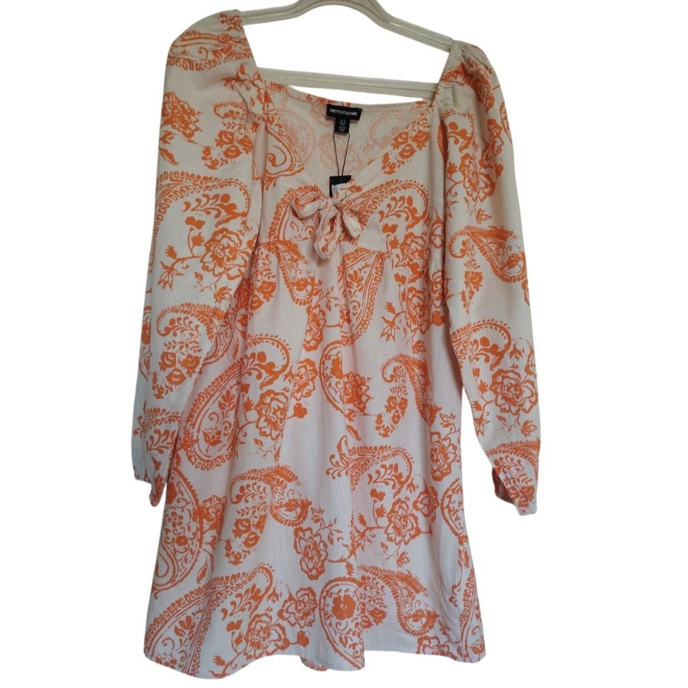 Pretty Little Things Dress Woman‎ 16 Orange White Paisley Tie Front Bardot Shift